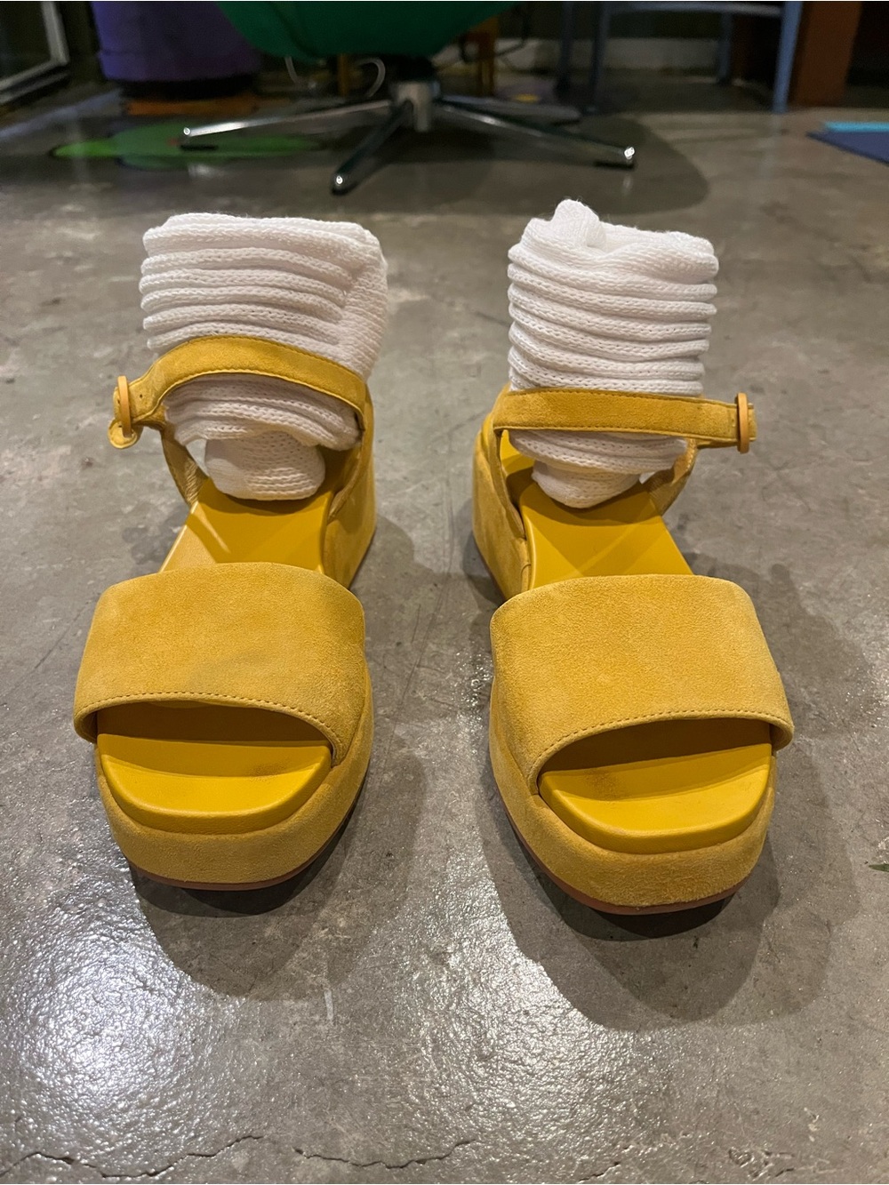 Camper Yellow Women's Suede Platform Sandals